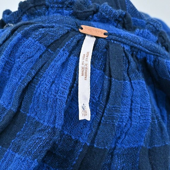 FREE PEOPLE Womens Size XS Honey Grove Blue Black Eyelet Ruffle Sleeve Plaid Top - Picture 7 of 9